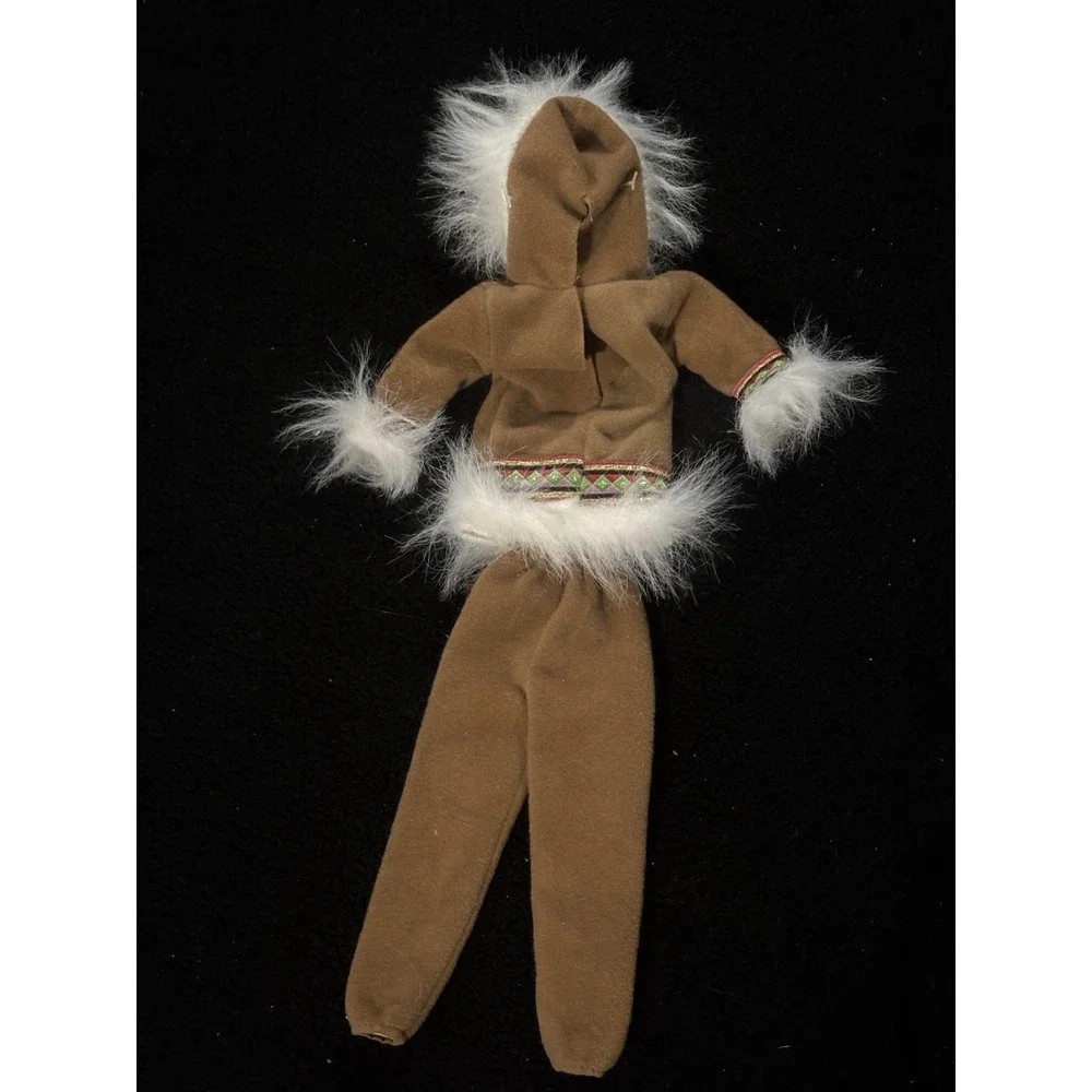 Vintage 1996 Artic Barbie Matching Outfit‎ Brown With Fur Trim Pants & Pullover